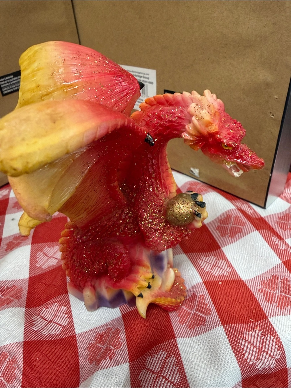 Hand-Painted Red and Yellow Dragon Sculpture - Decorative Home Art Accent